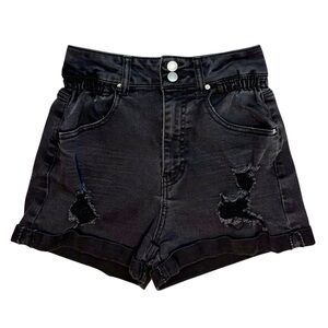 Vanilla Star Black High Waist Distressed Shorts